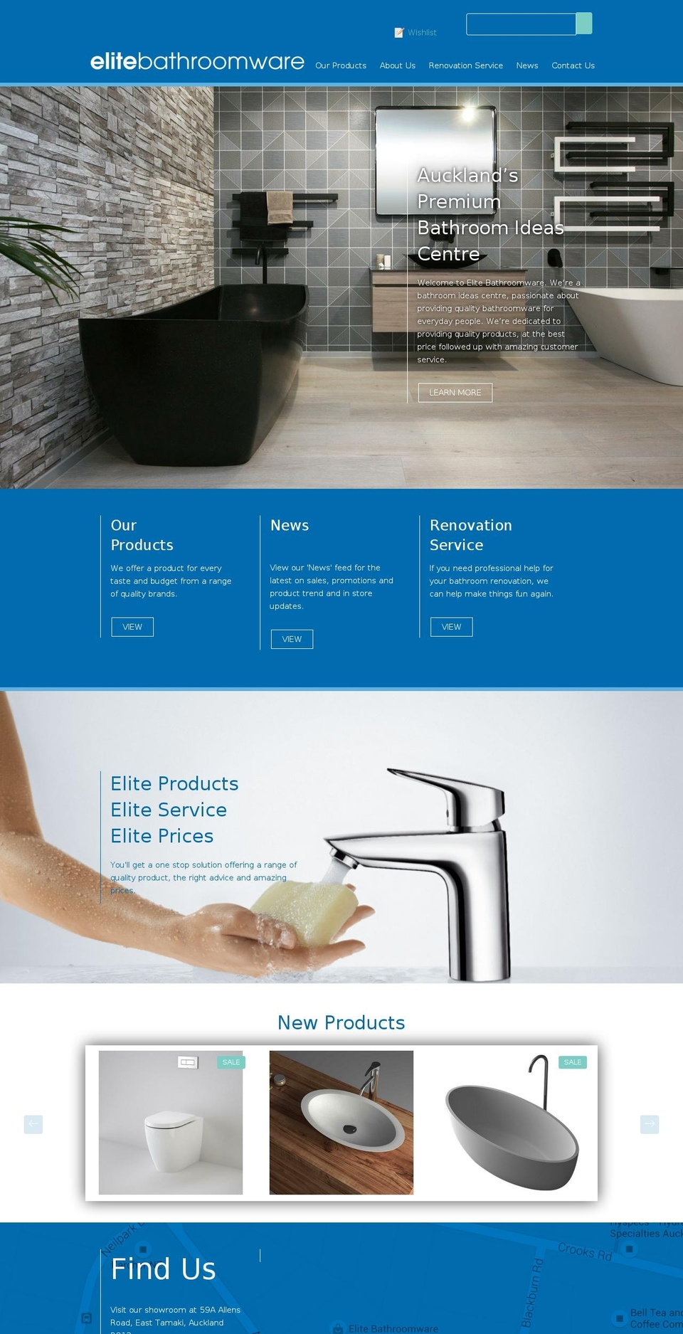 Showcase Shopify theme site example elitebathroomware.co.nz