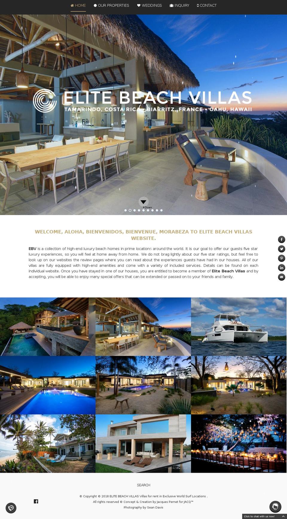 elitebeachvillas.com — Shopify storefront screenshot