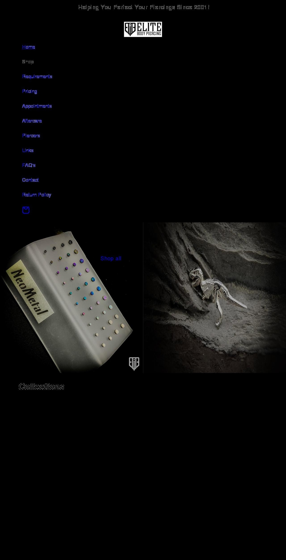 elitebodypiercing.com shopify website screenshot