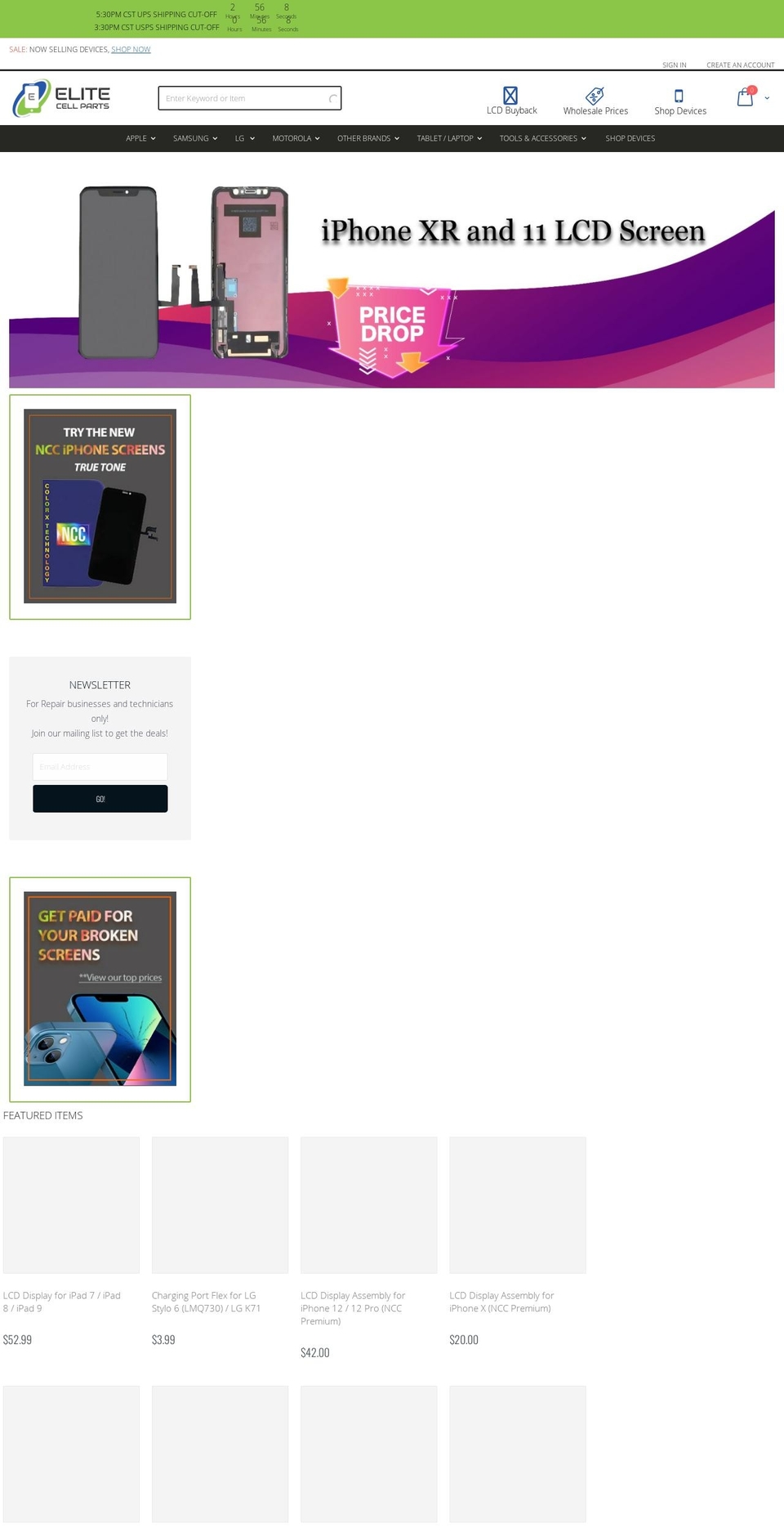 elitecellparts.com — Shopify storefront screenshot