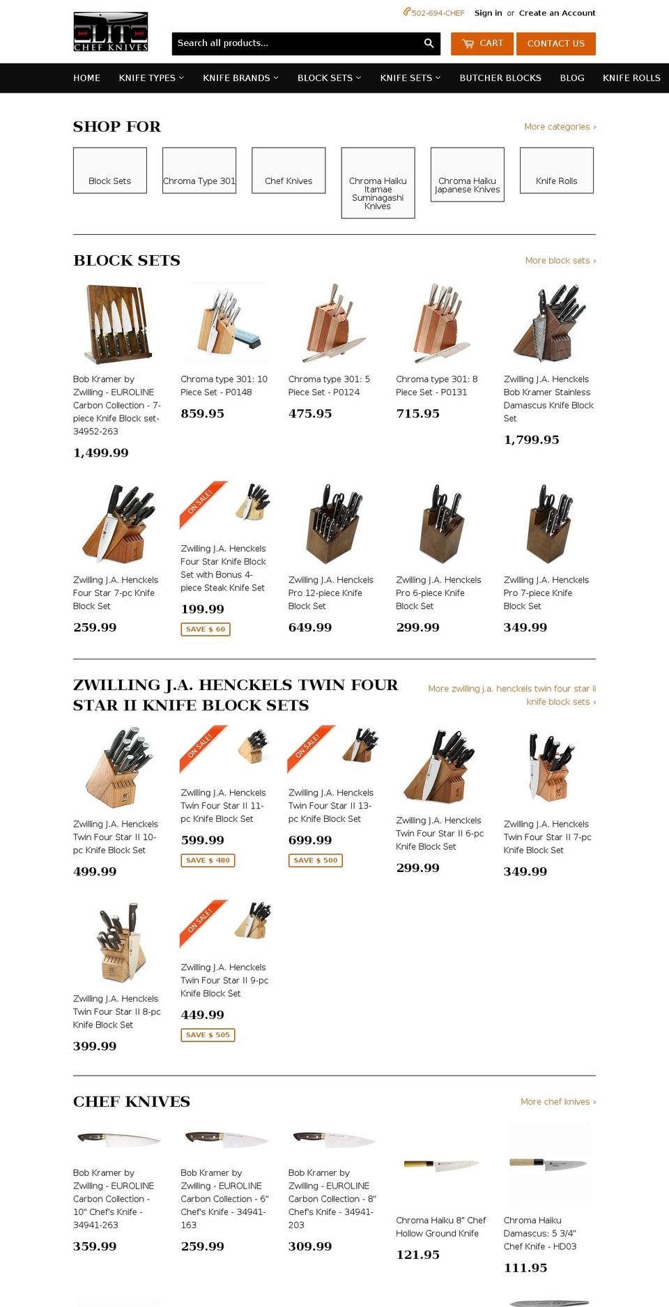 elitechefknives.com shopify website screenshot