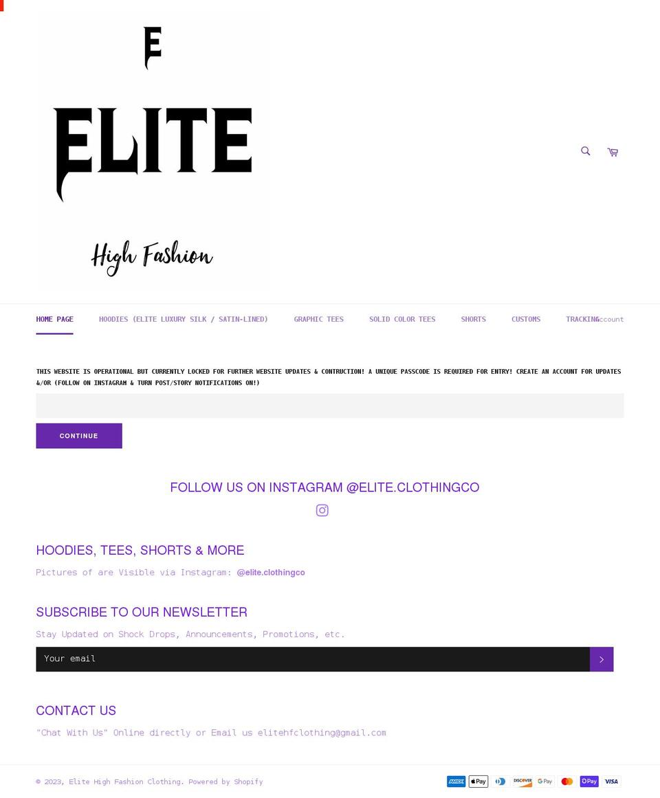 eliteclothingco.com shopify website screenshot