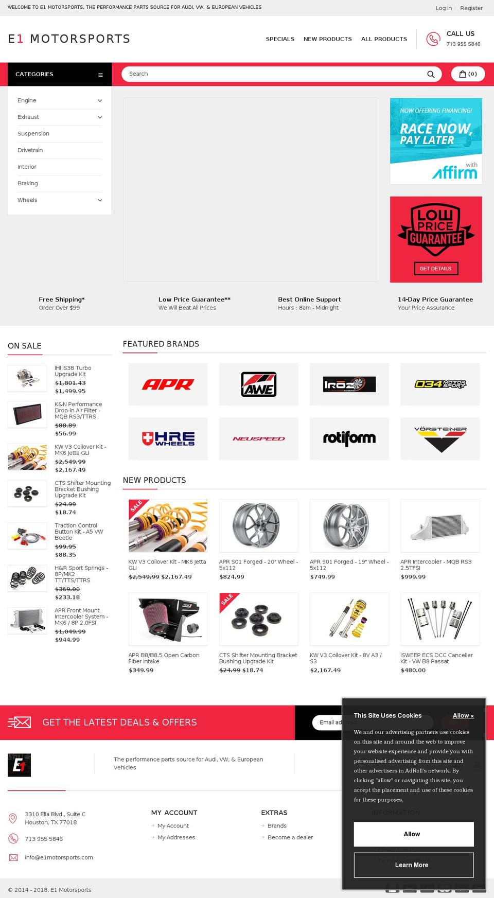 E1 Motorsports Shopify theme site example elitecustomperformance.com