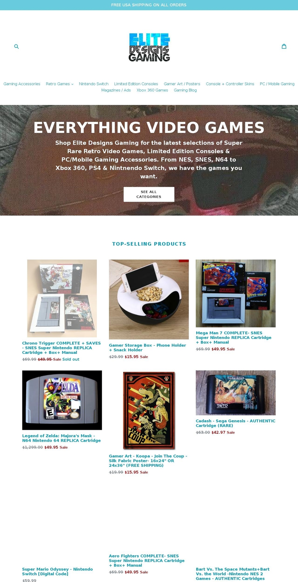 elitedesignsgaming.com — Shopify storefront screenshot