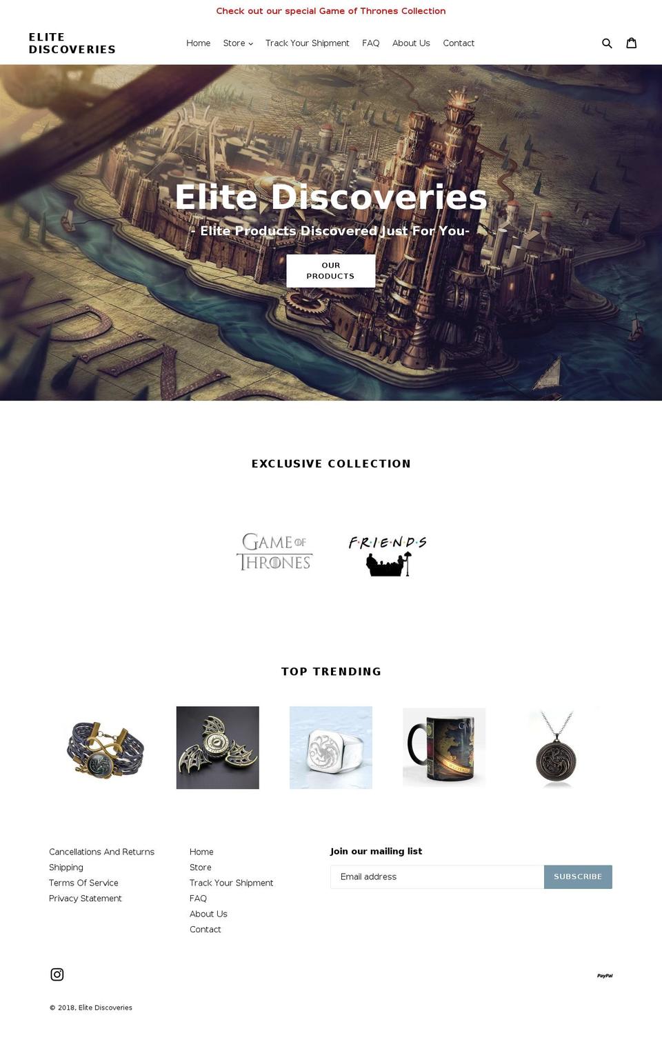 elitediscoveries.com — Shopify storefront screenshot