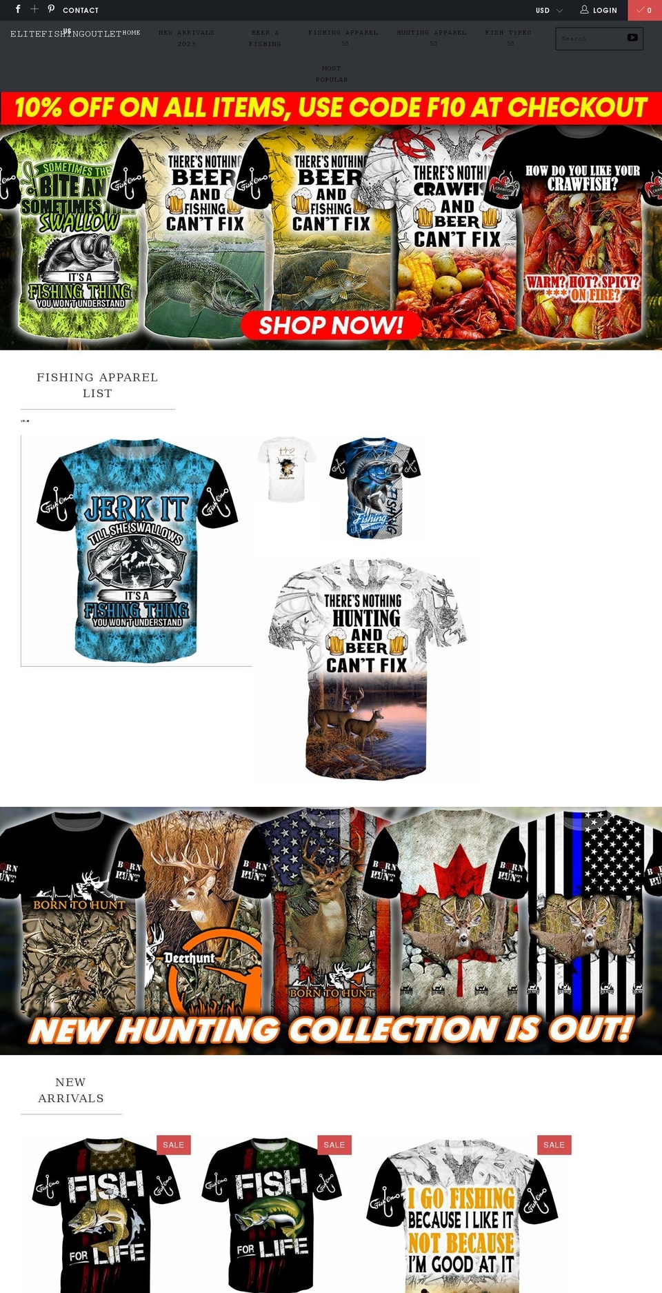 elitefishingoutlet.com shopify website screenshot