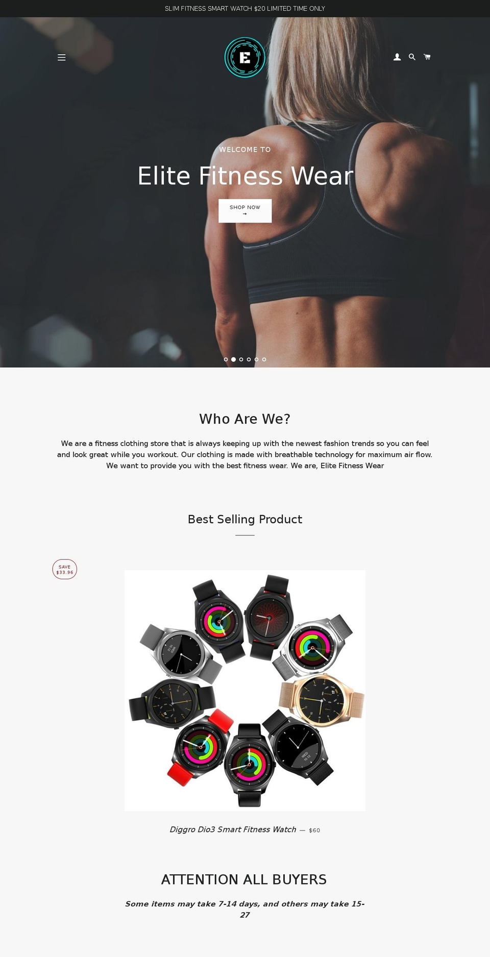 elitefitnesswear.com — Shopify storefront screenshot