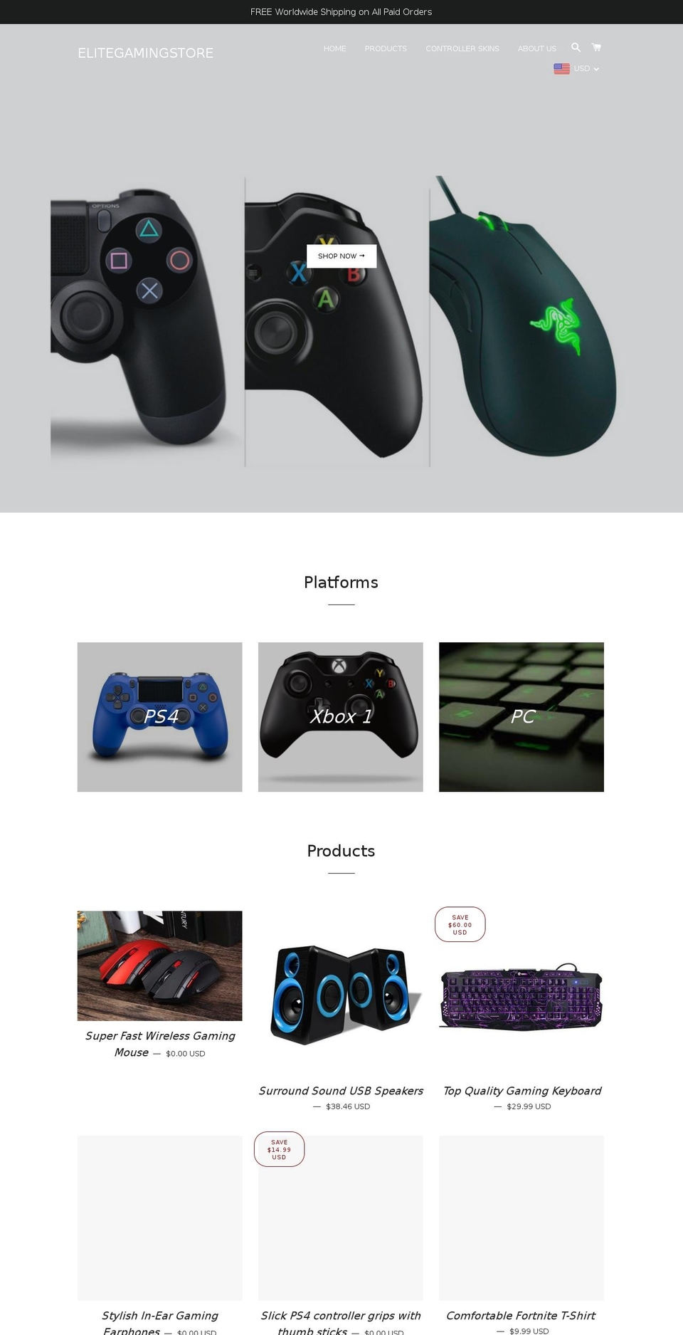 elitegamingstore.com — Shopify storefront screenshot