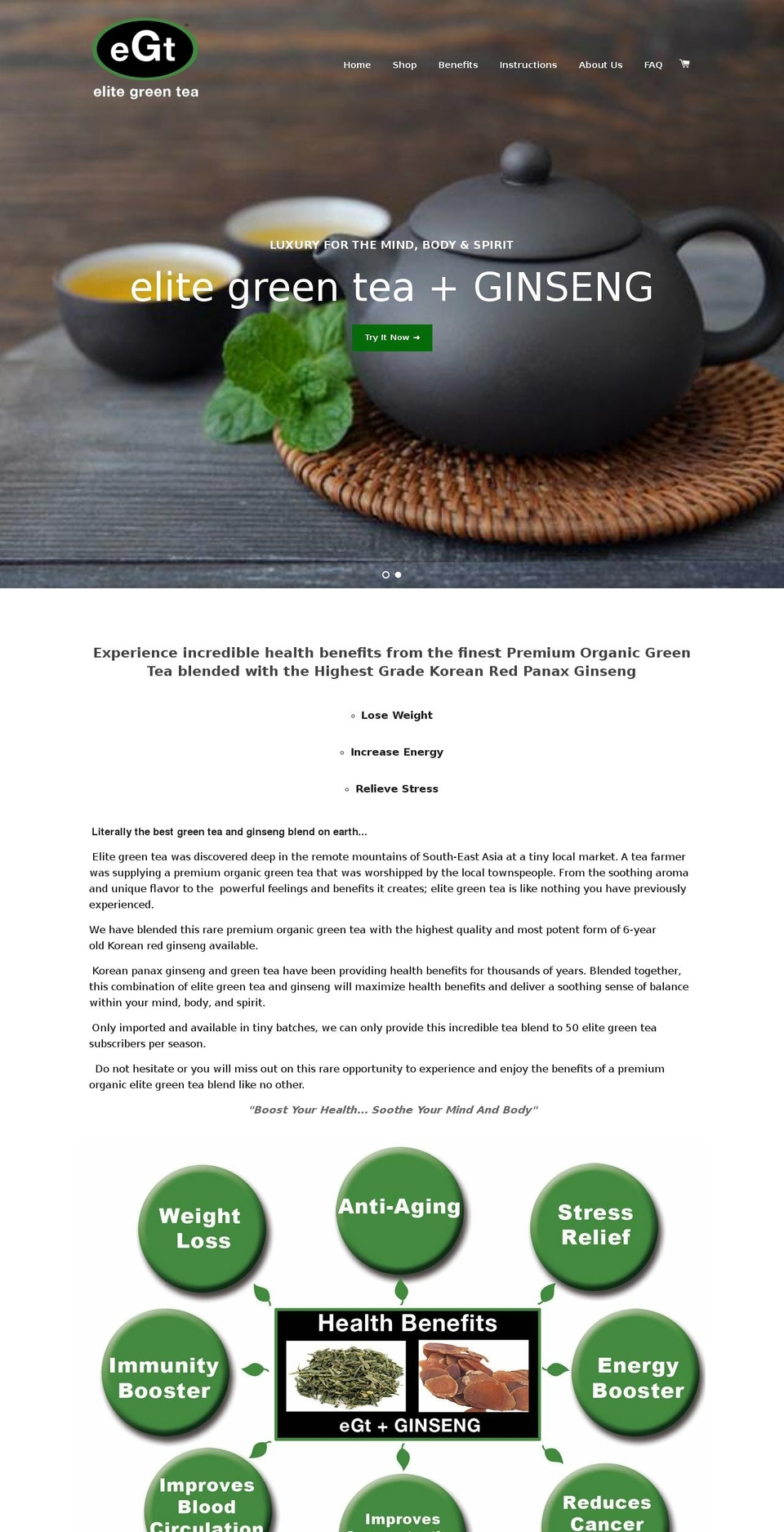 elitegreentea.com — Shopify storefront screenshot