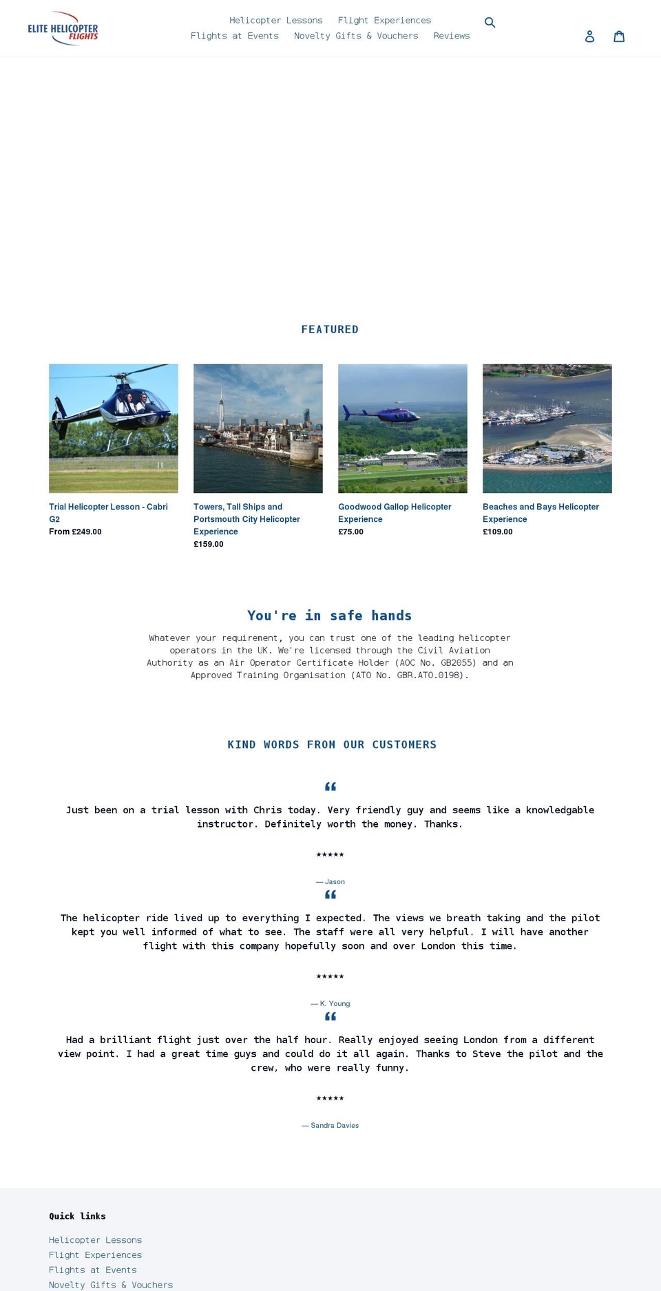 elitehelicopterflights.co.uk shopify website screenshot