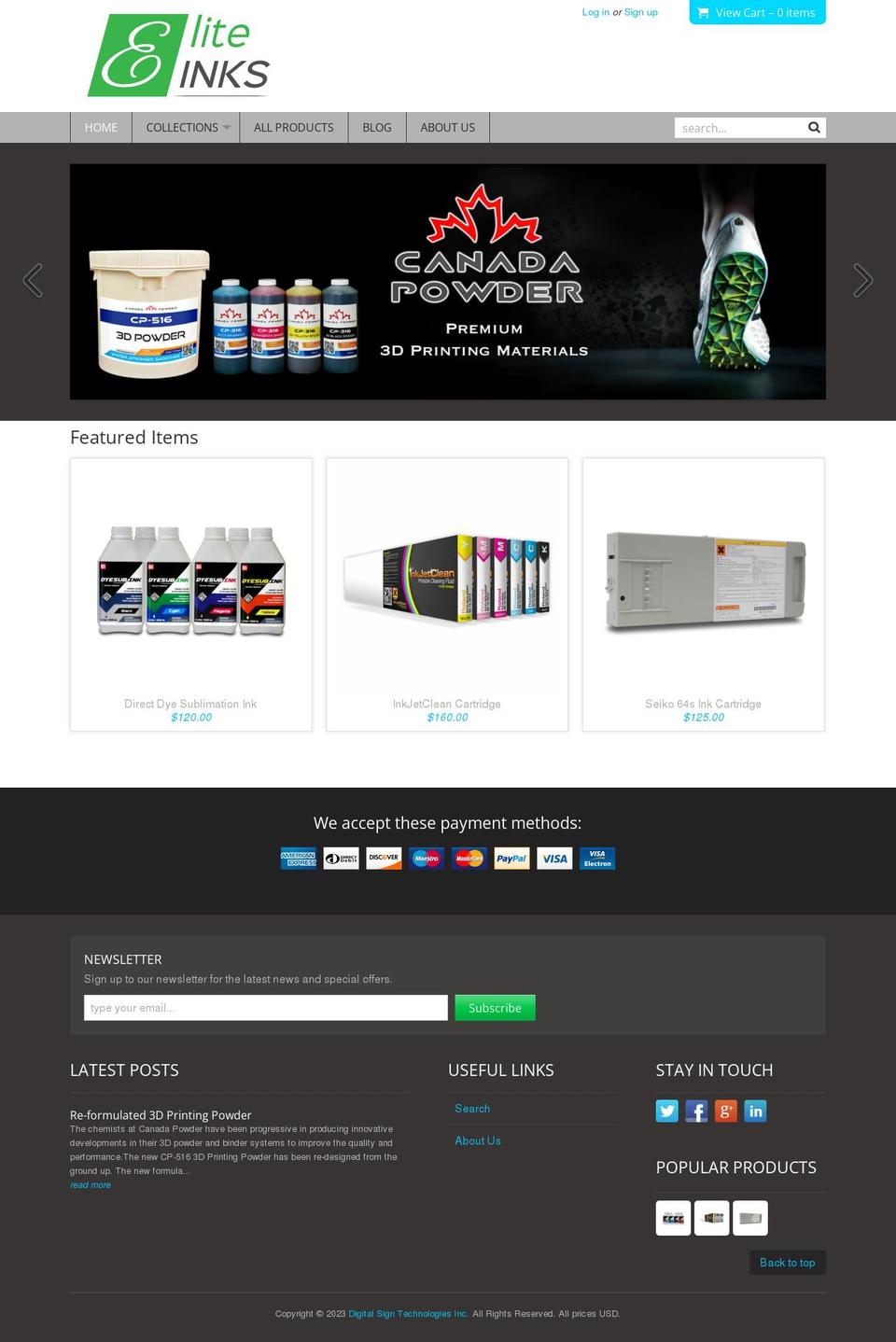 eliteinks.com shopify website screenshot