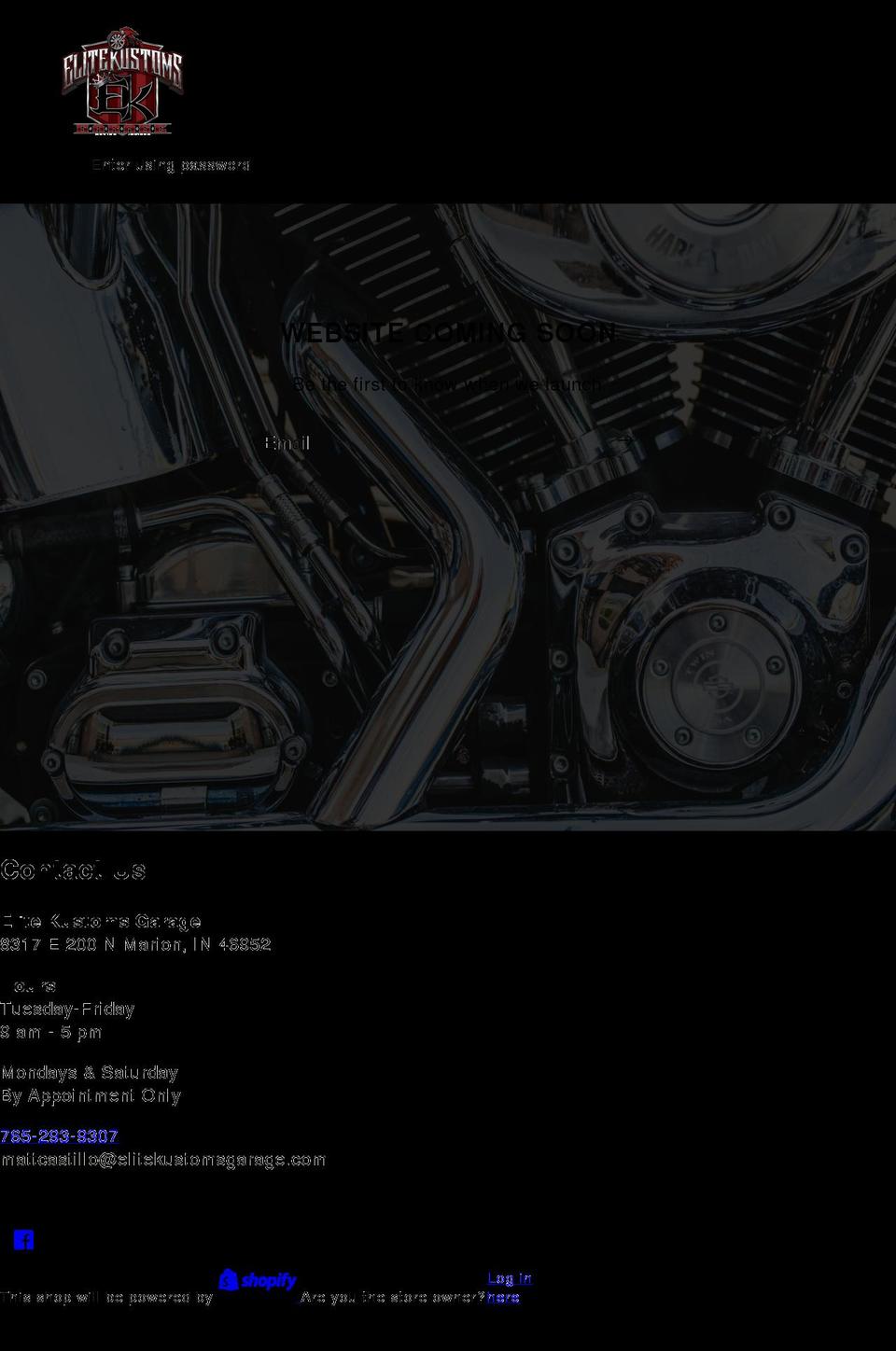 elitekustomsgarage.com shopify website screenshot