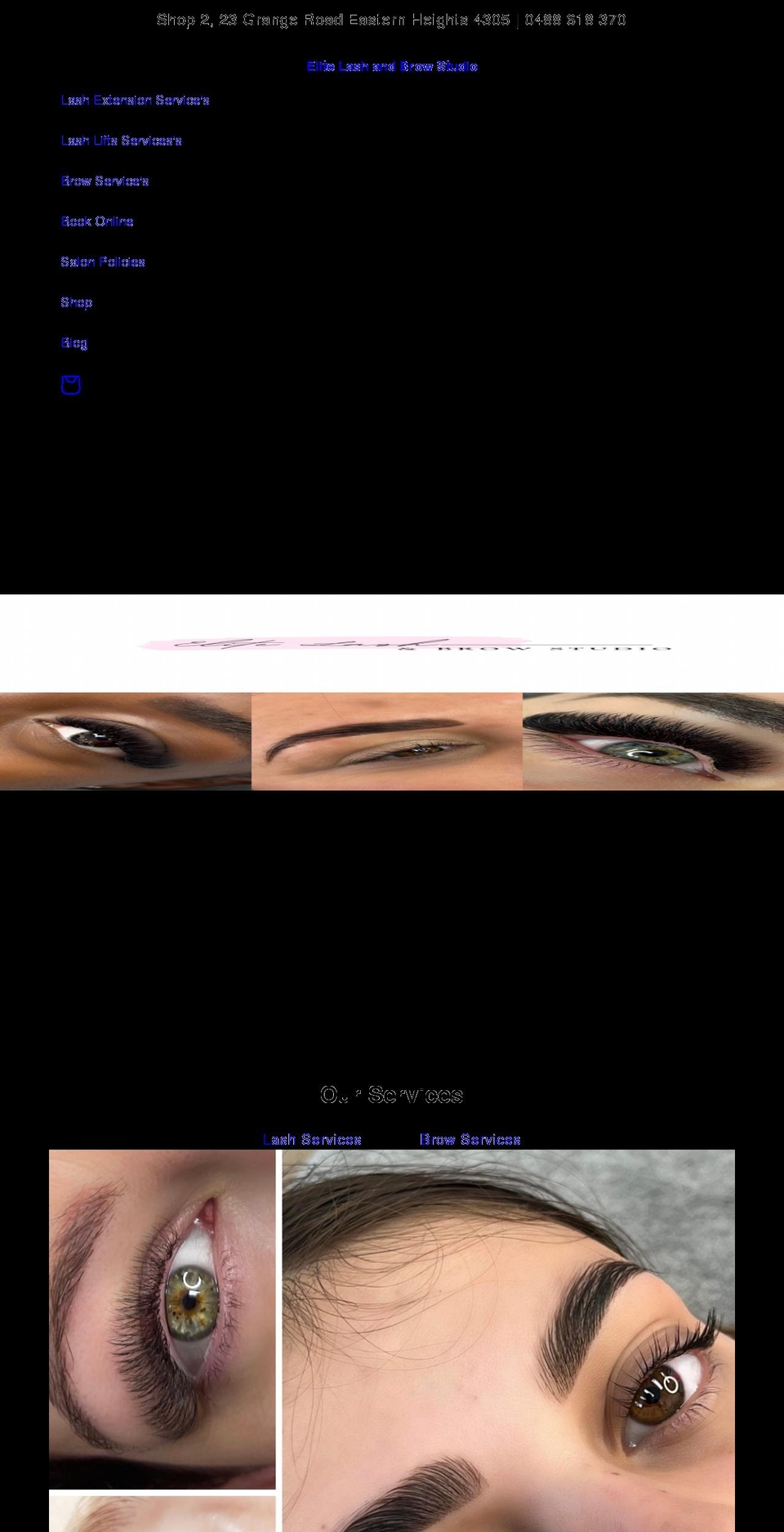 elitelashandbrowstudio.com.au shopify website screenshot