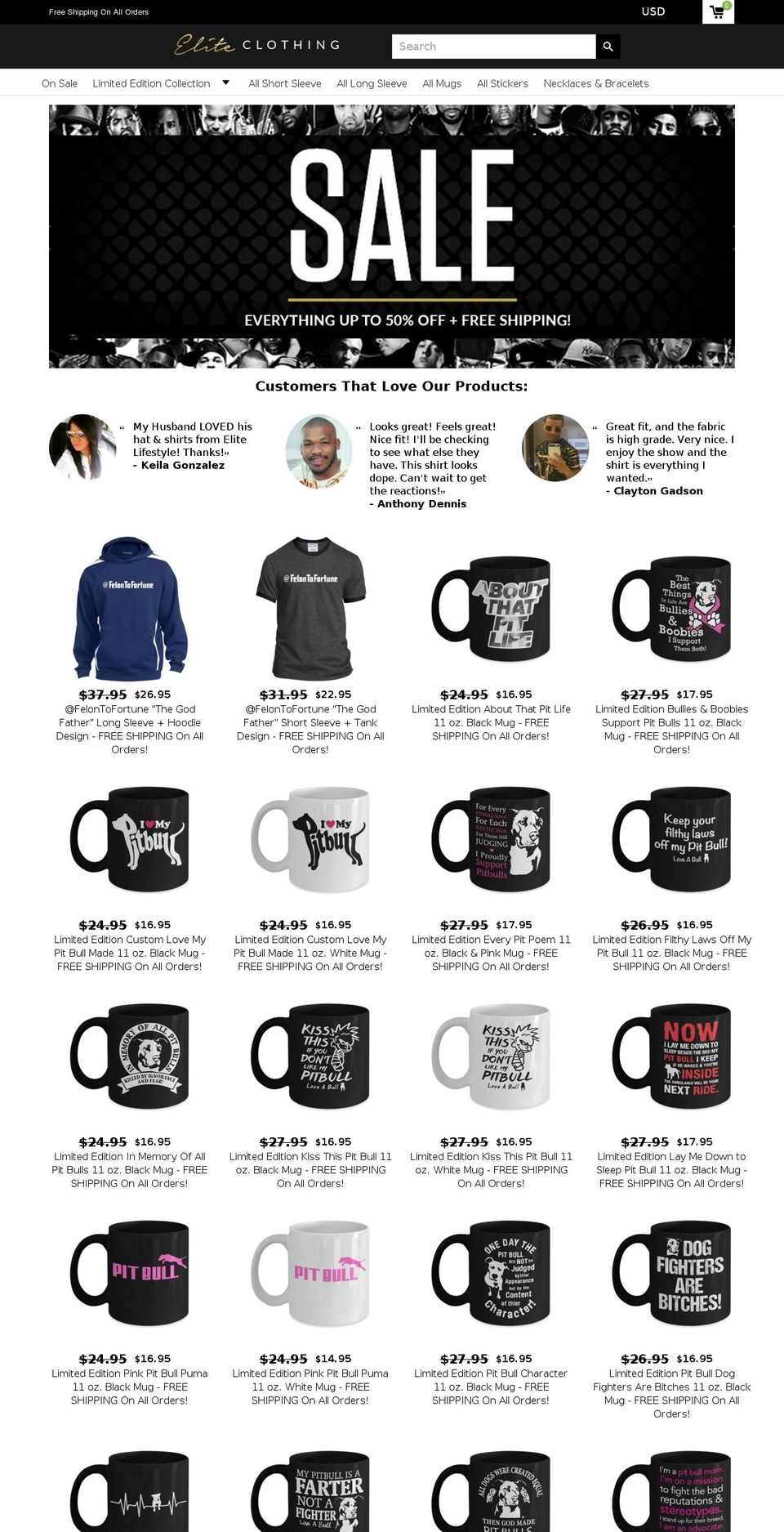 elitelifestylefashion.com — Shopify storefront screenshot