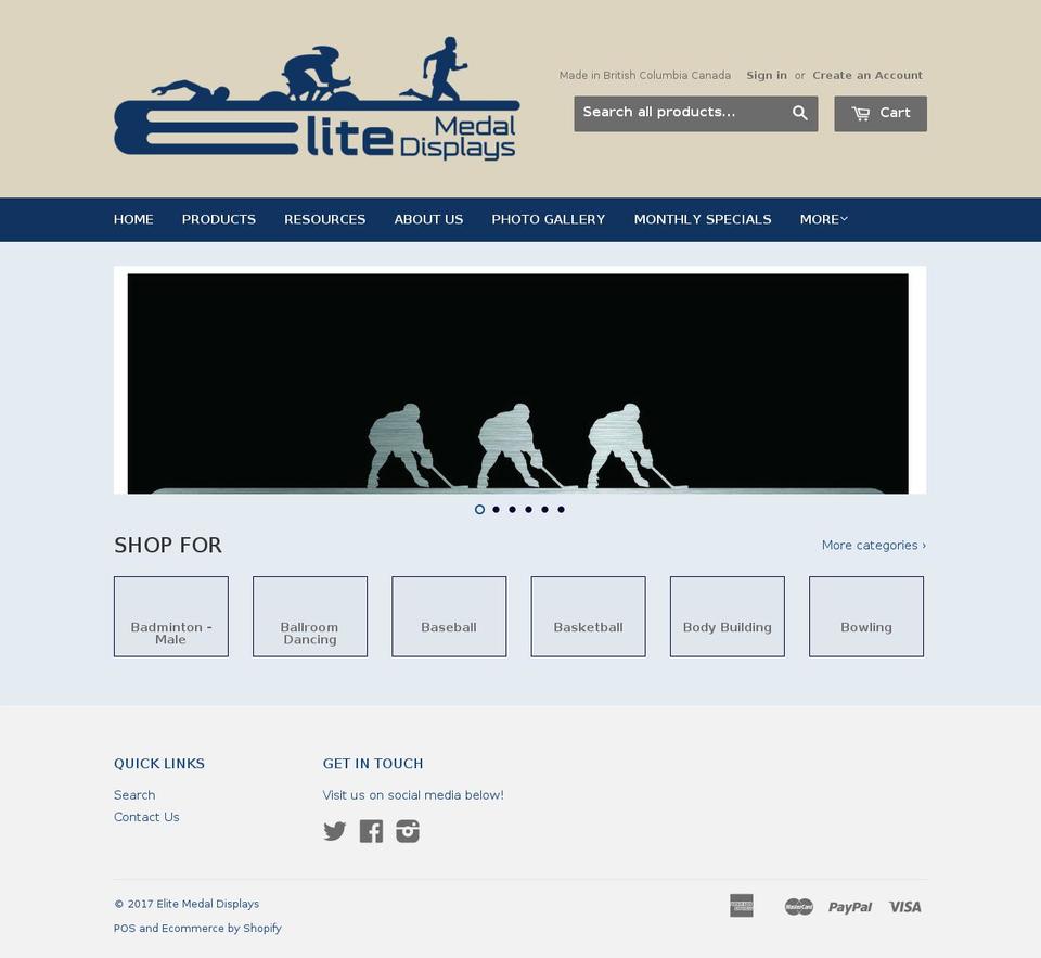 elitemedaldisplays.com shopify website screenshot