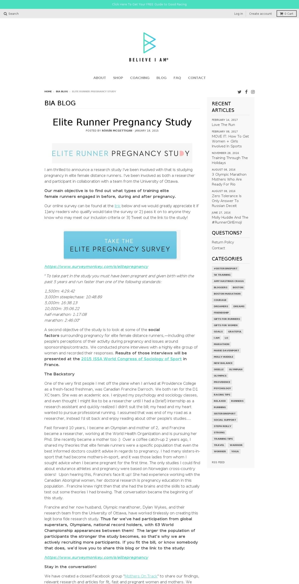 eliterunnerpregnancystudy.com shopify website screenshot