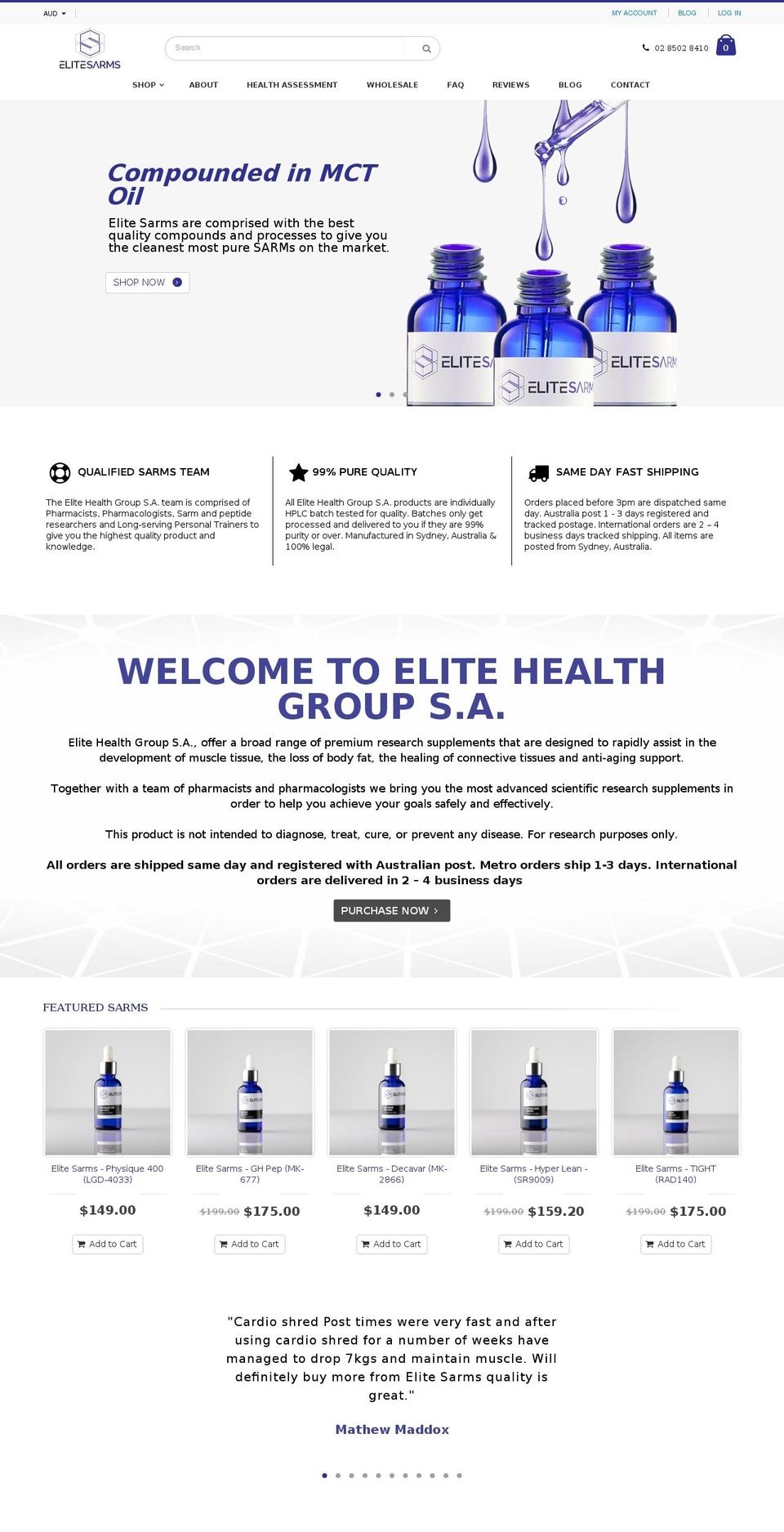 elitesarms.com.au shopify website screenshot