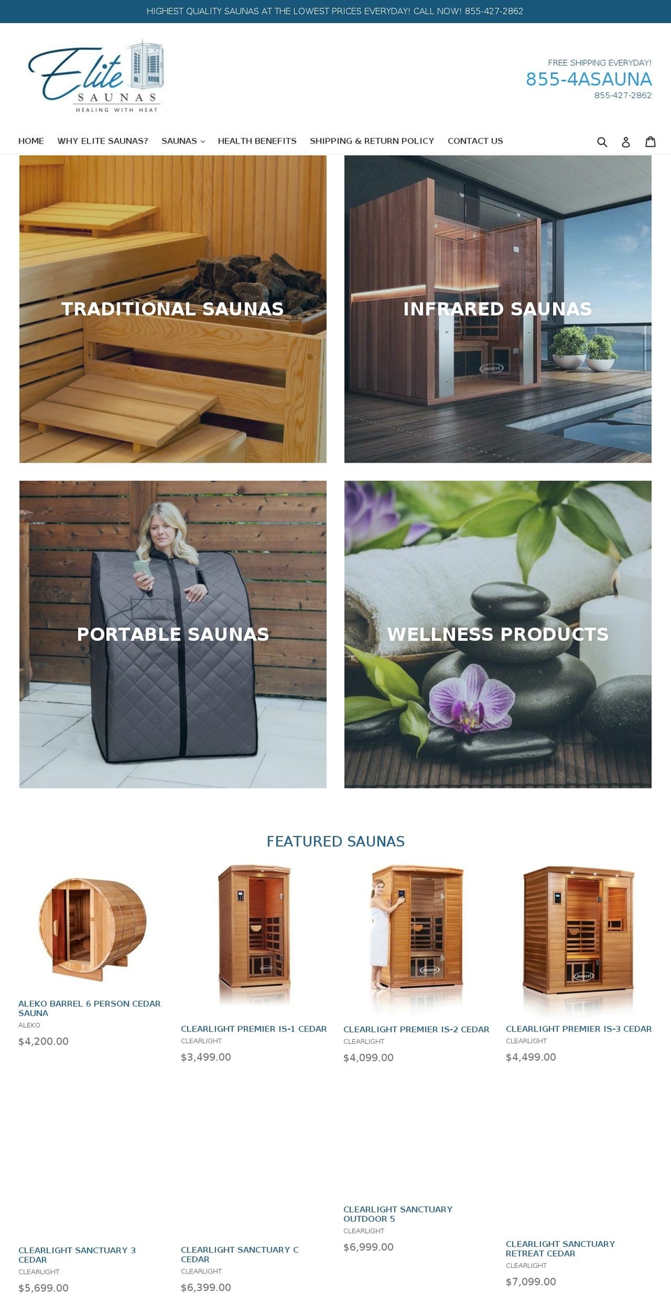 elitesaunas.com shopify website screenshot