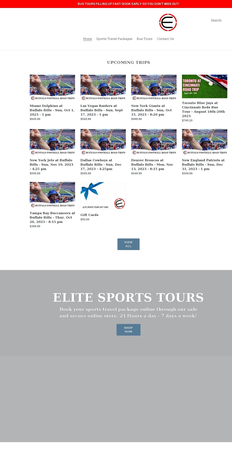 elitesportstours.myshopify.com shopify website screenshot