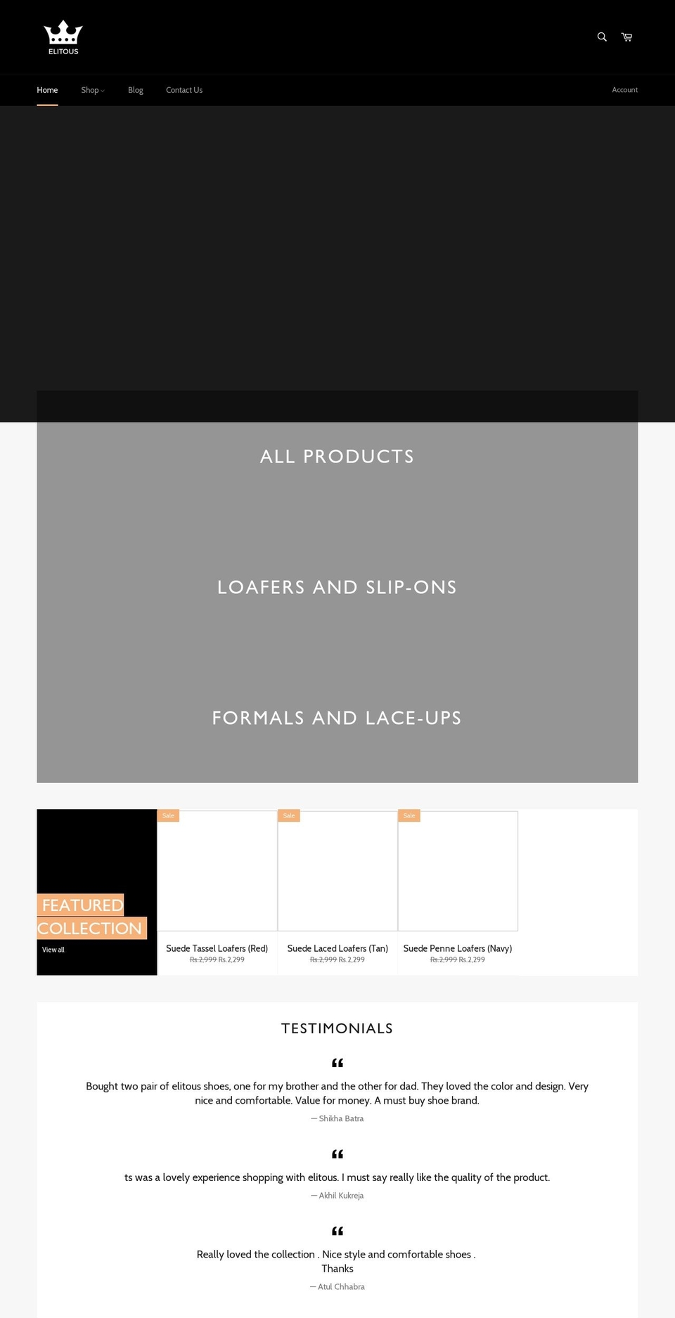 elitous.com shopify website screenshot
