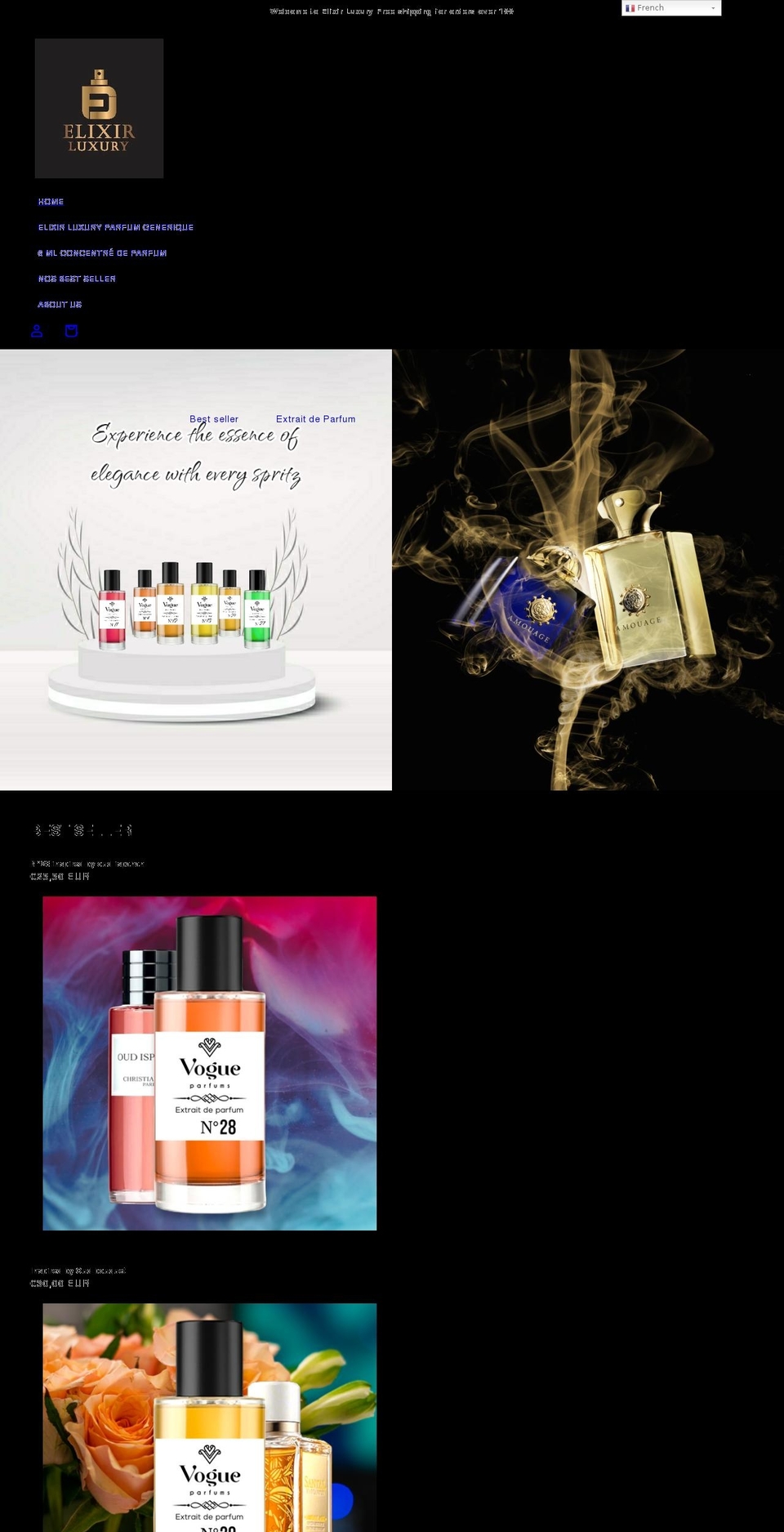 elixir-luxury.com shopify website screenshot