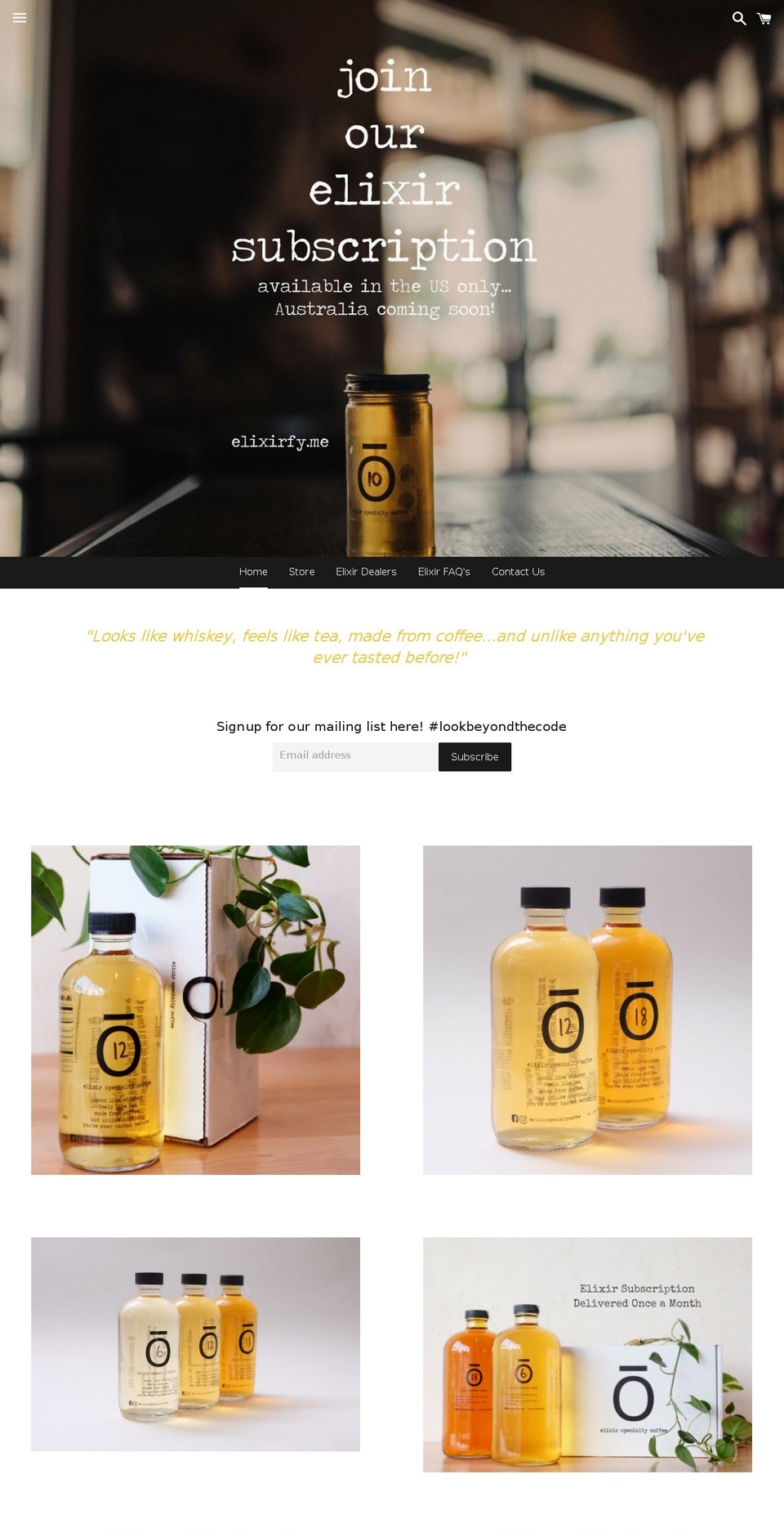 elixirspecialtycoffee.com shopify website screenshot