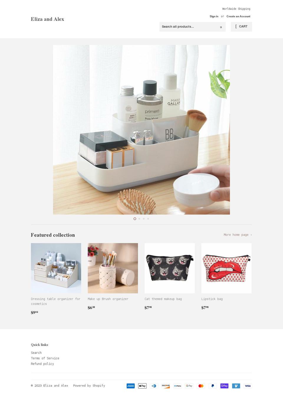 elizaandalex.com shopify website screenshot