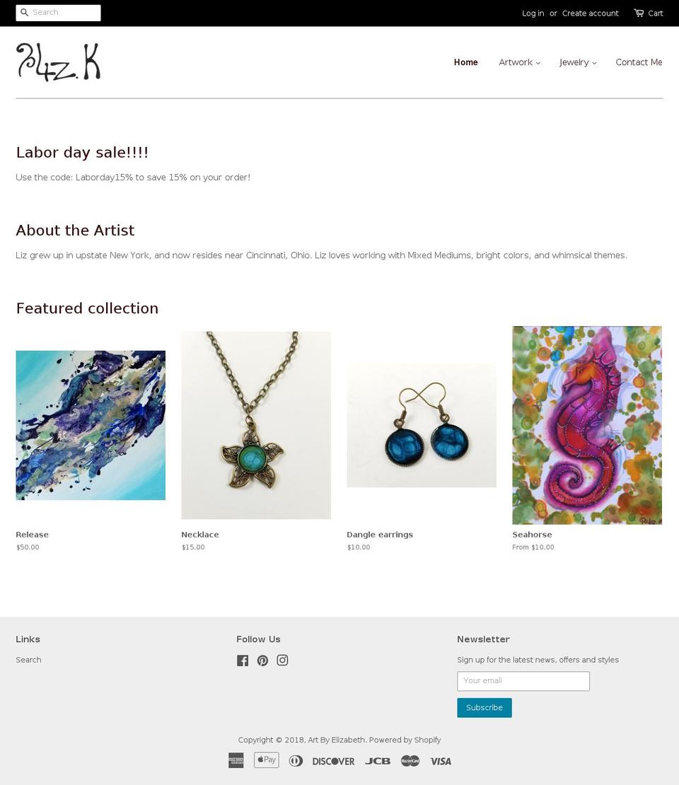 elizabeth-art.com shopify website screenshot