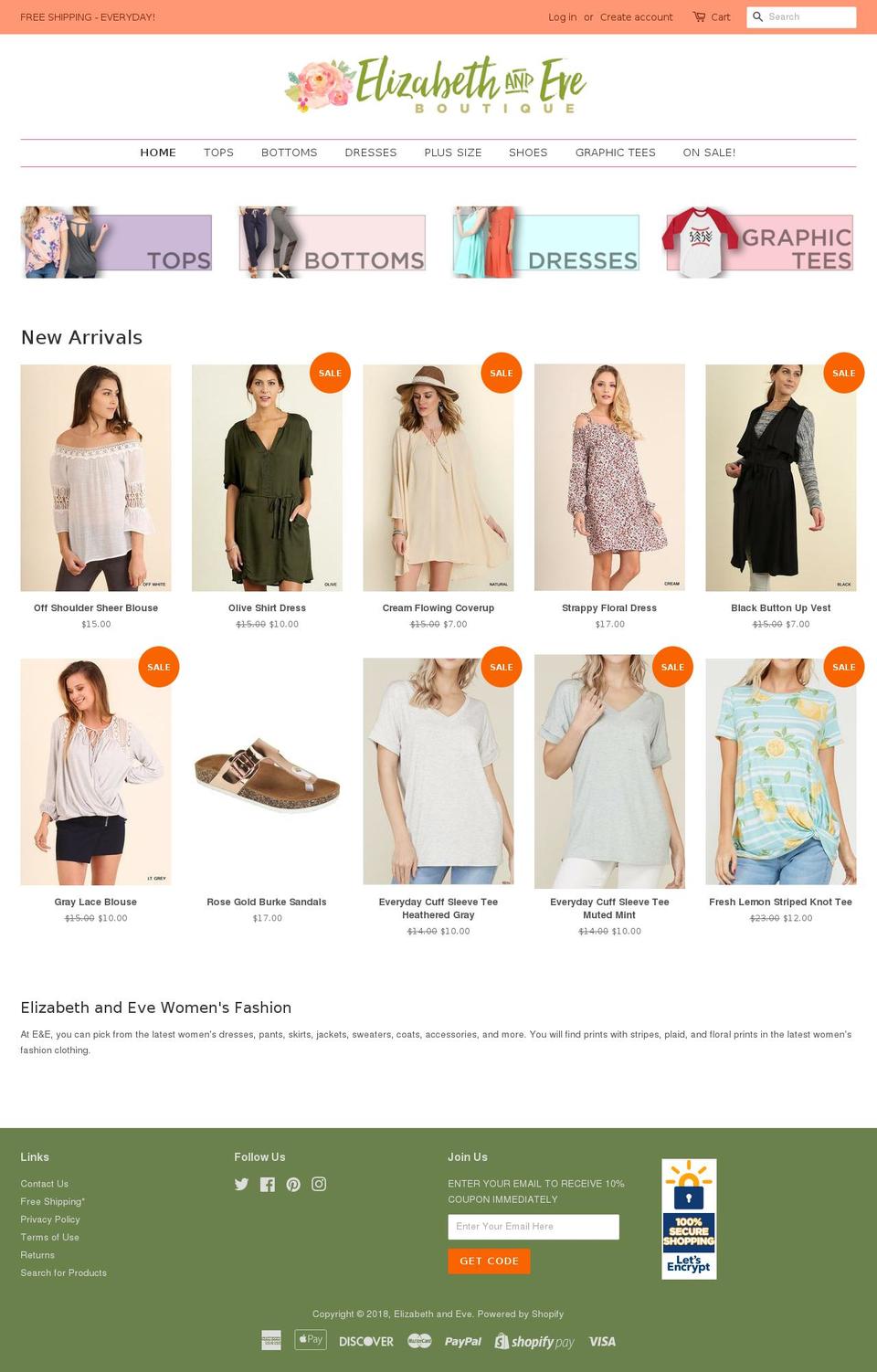 elizabethandeve.com — Shopify storefront screenshot