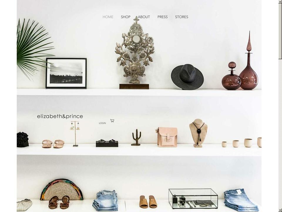 elizabethandprince.com shopify website screenshot