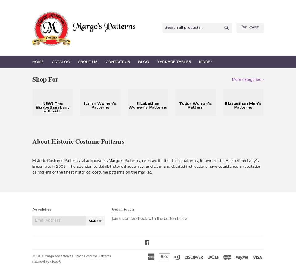 elizabethanpatterns.com — Shopify storefront screenshot
