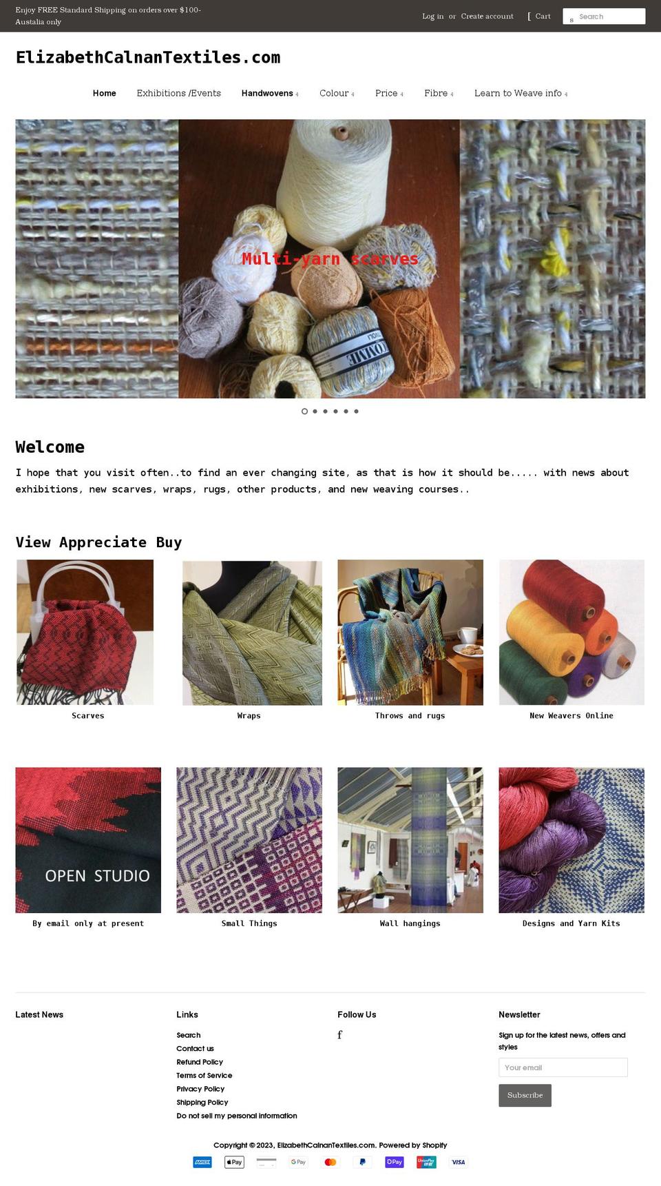 elizabethcalnantextiles.com shopify website screenshot