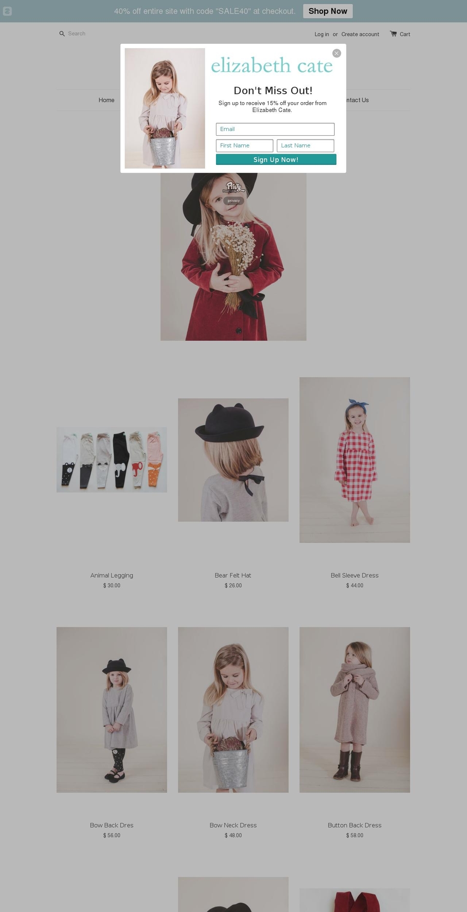 elizabethcate.com shopify website screenshot