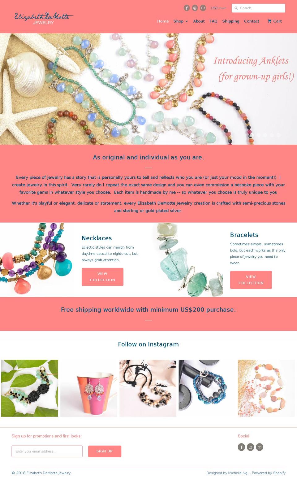 2021 Shopify theme site example elizabethdemottejewelry.com