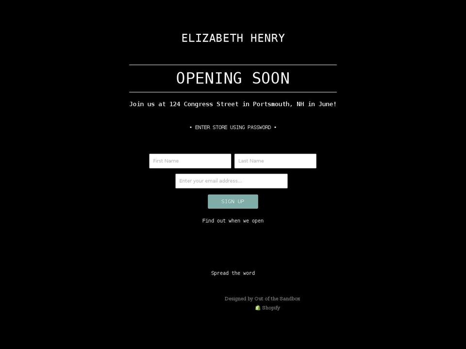 elizabethenry.com — Shopify storefront screenshot