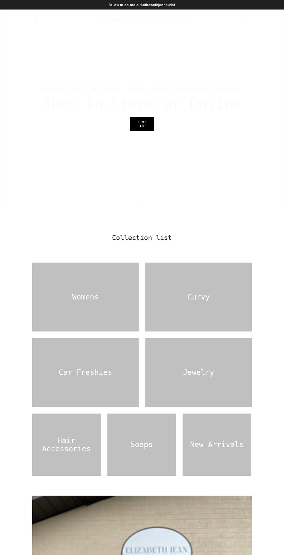 elizabethjeanoutlet.com shopify website screenshot