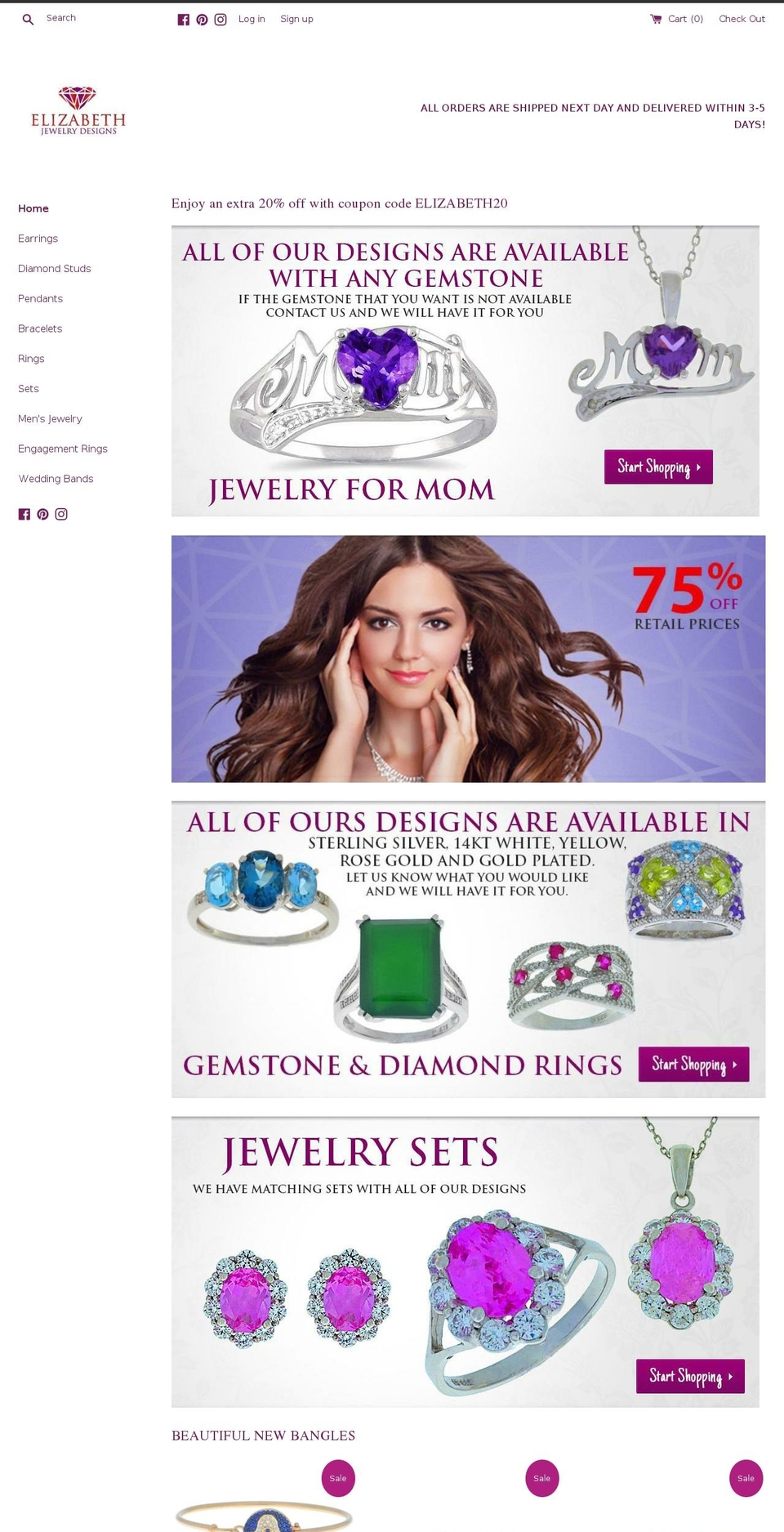 elizabethjewelrydesigns.com shopify website screenshot