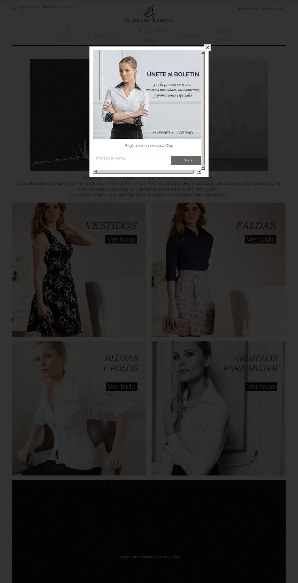 elizabethlozano.net shopify website screenshot