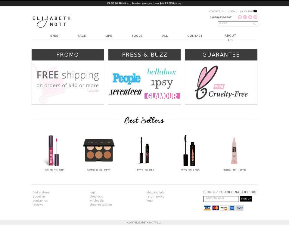 elizabethmott.com shopify website screenshot