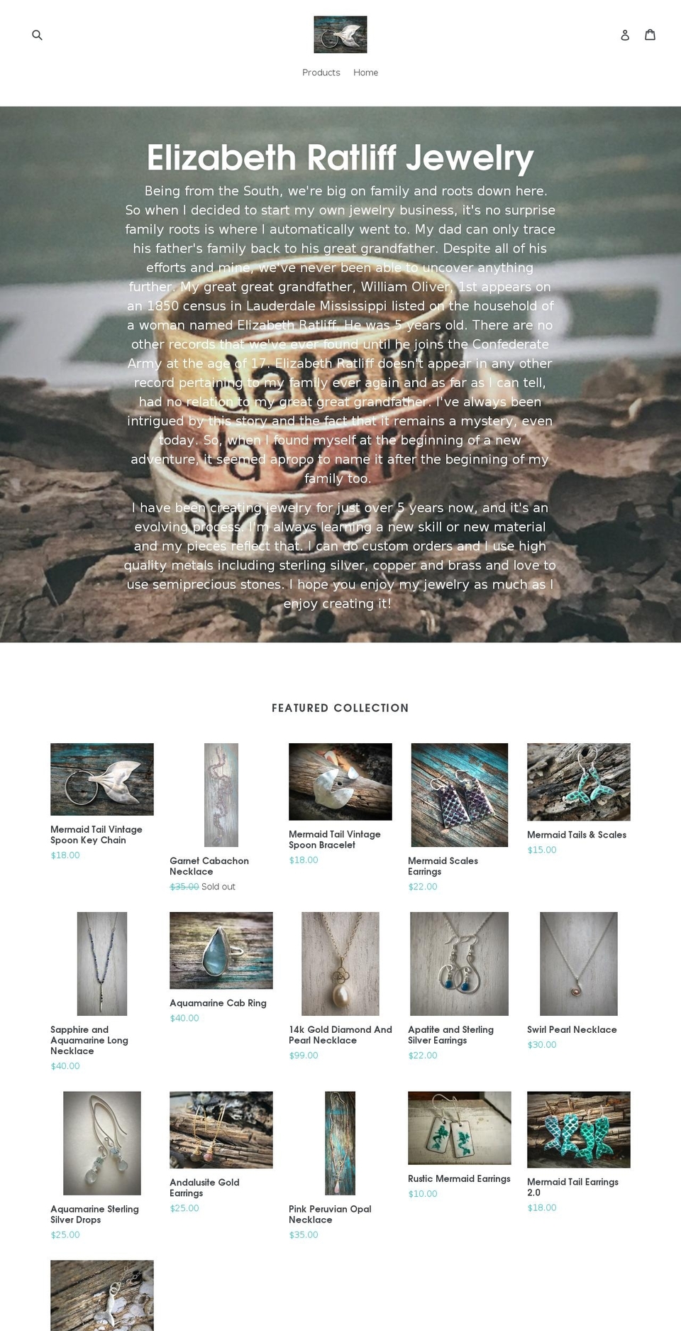 elizabethratliffjewelry.com — Shopify storefront screenshot