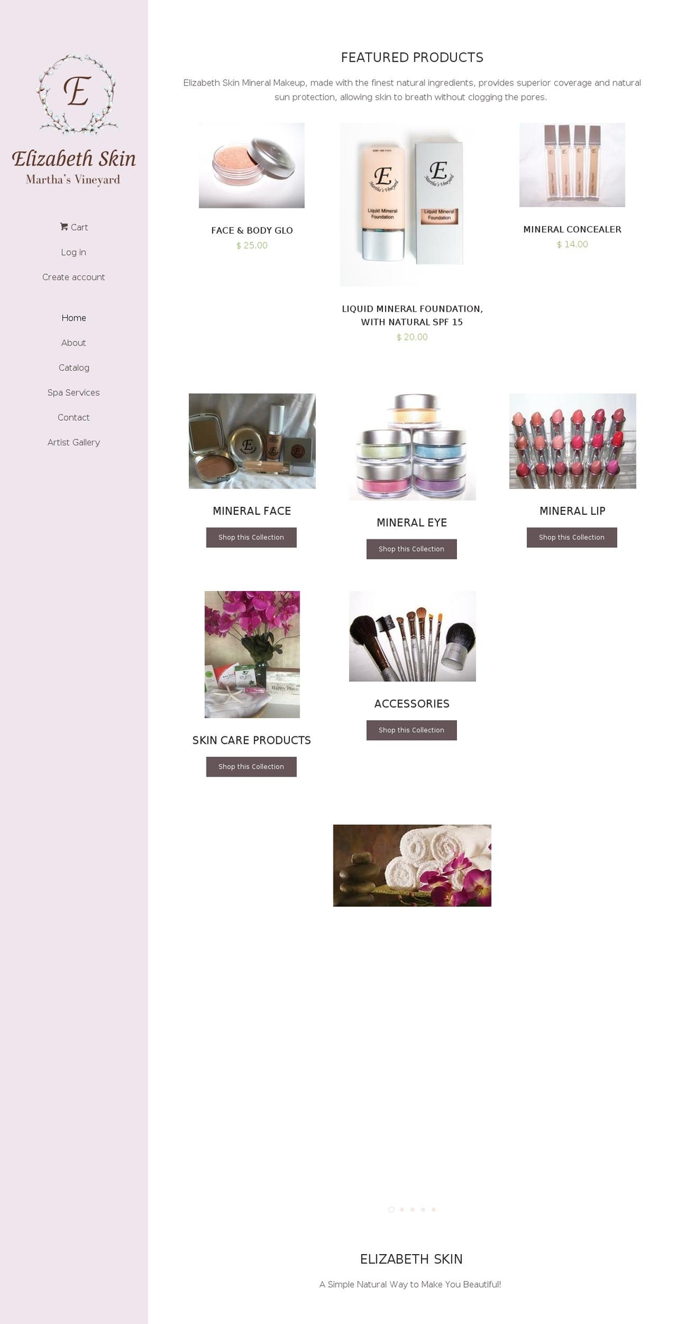 elizabethskin.com shopify website screenshot