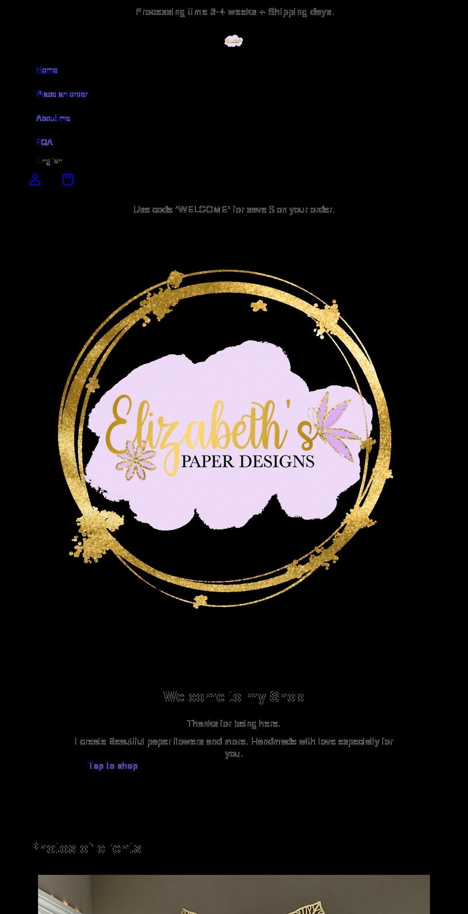 elizabethspaperdesigns.com shopify website screenshot