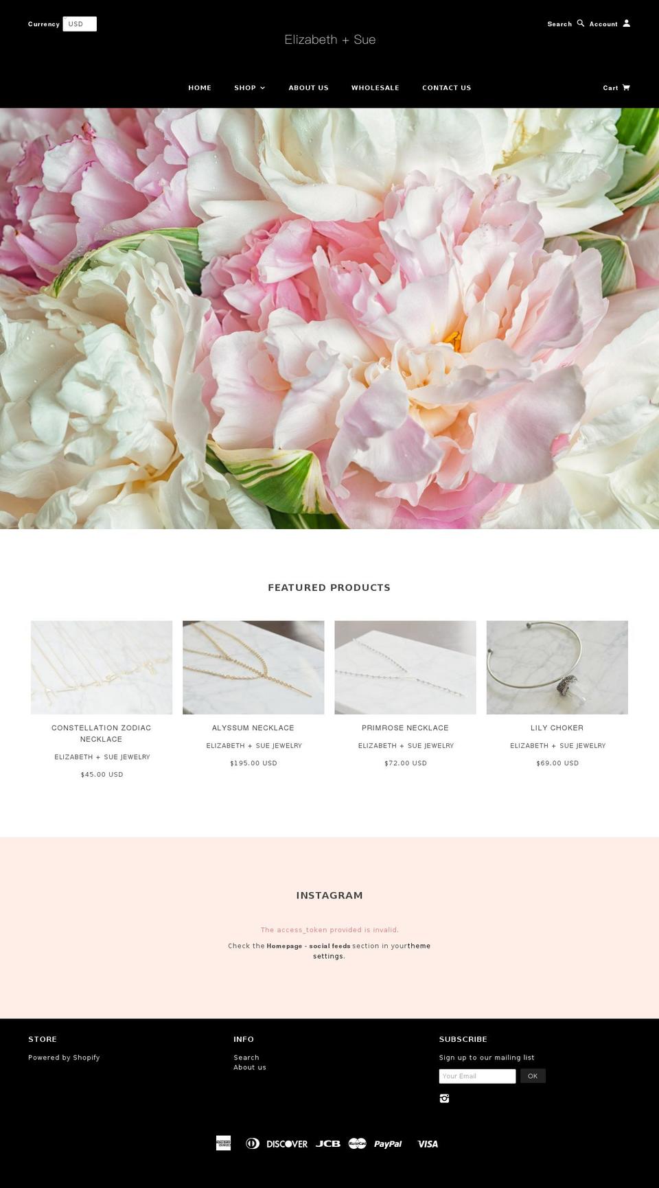 elizabethsuejewelry.com shopify website screenshot