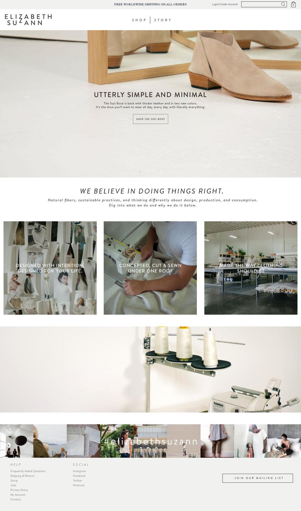 elizabethsuzanne.com shopify website screenshot