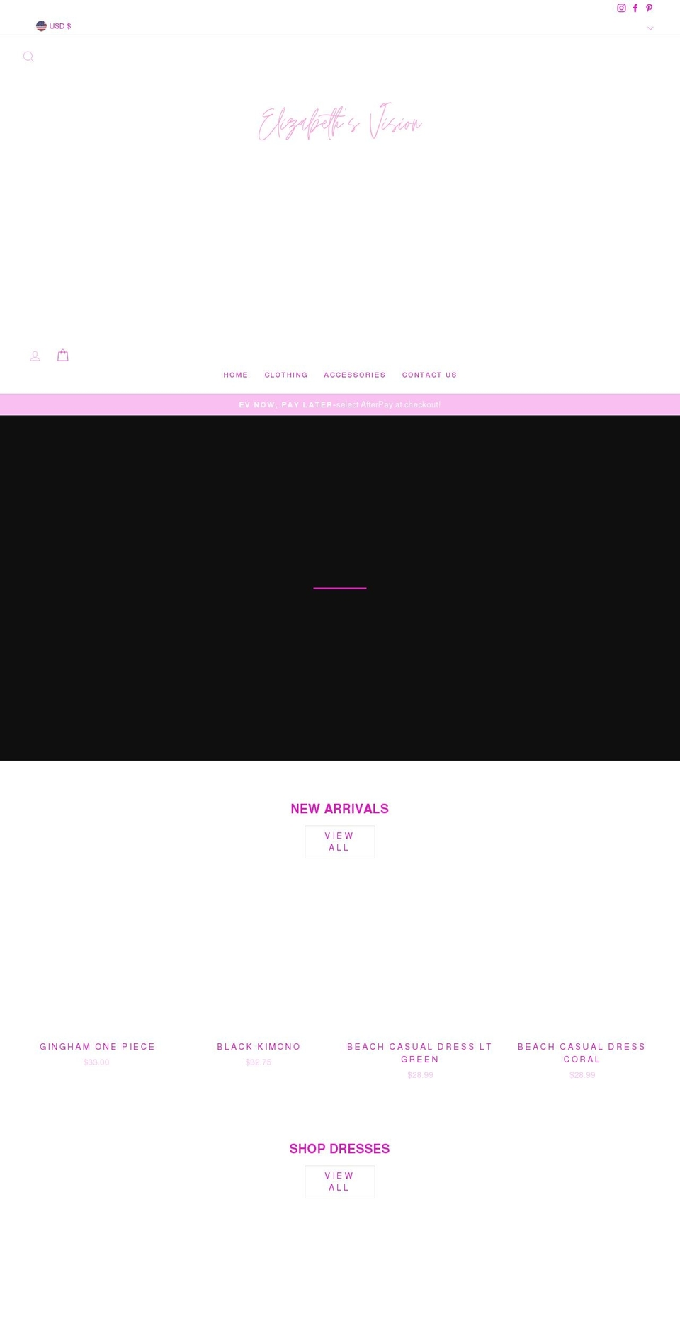 elizabethsvisionstore.com shopify website screenshot