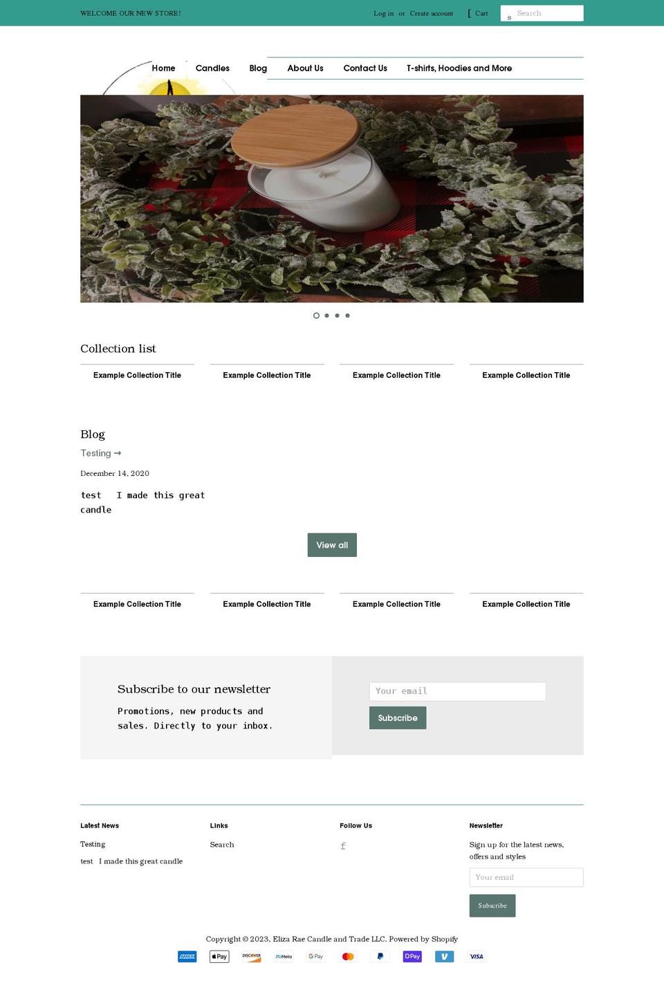 elizaraecandleandtrade.com shopify website screenshot