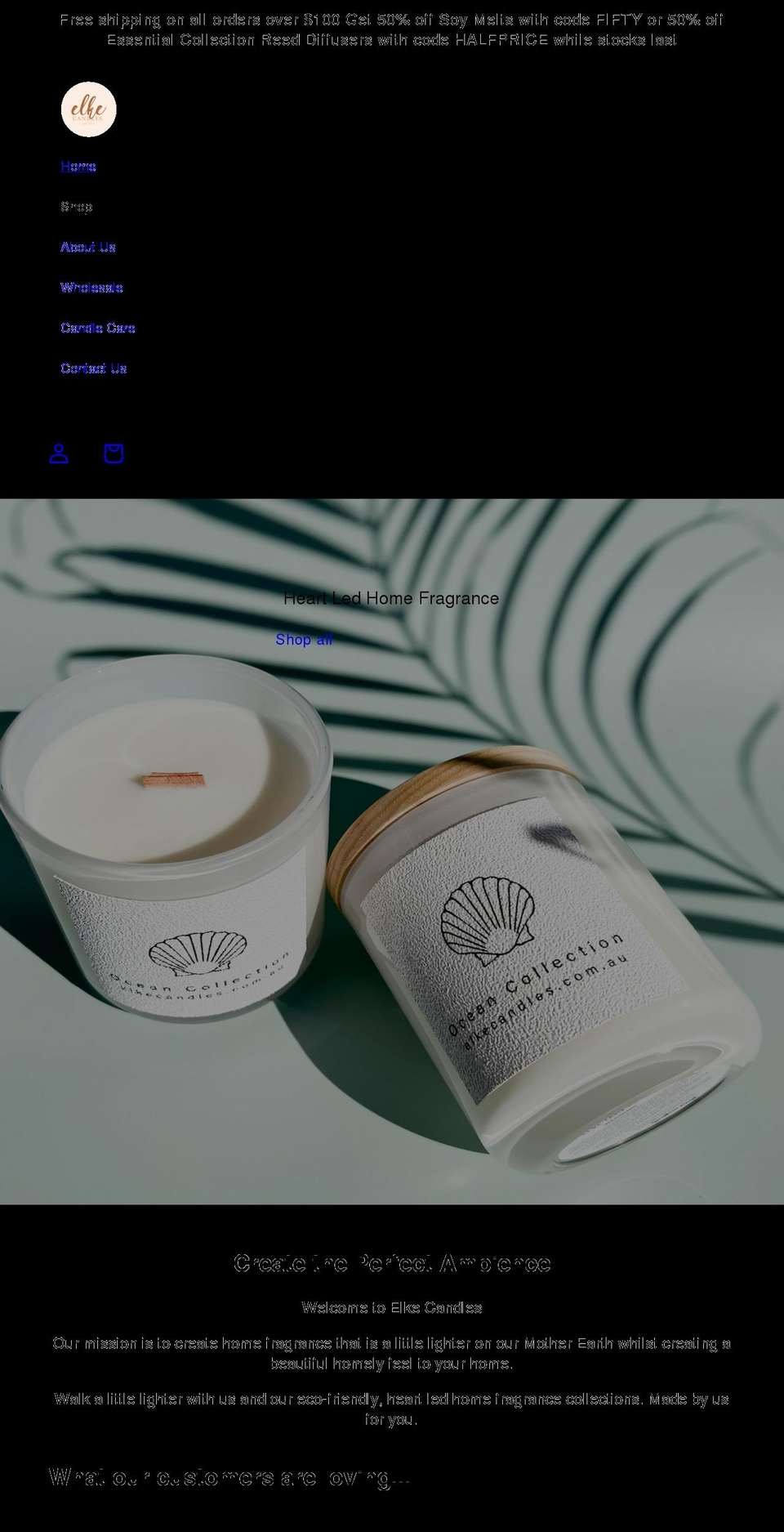 elkecandles.com.au shopify website screenshot