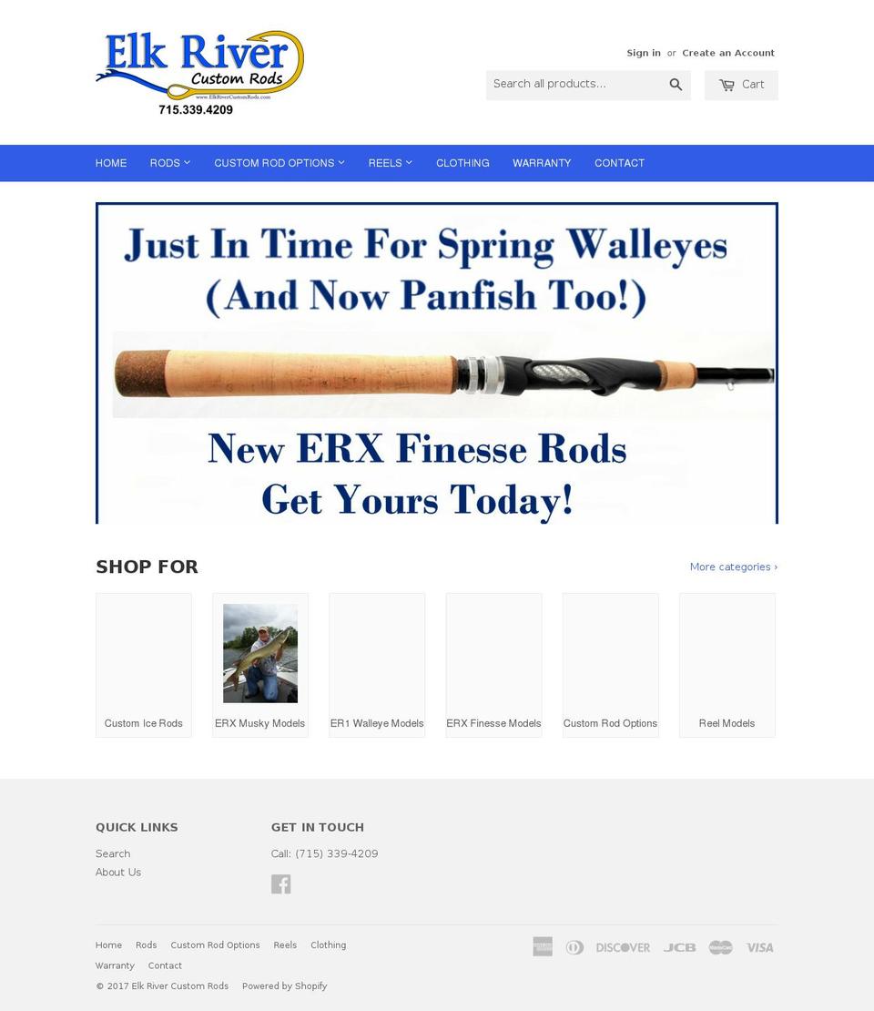 elkrivercustomrods.com shopify website screenshot
