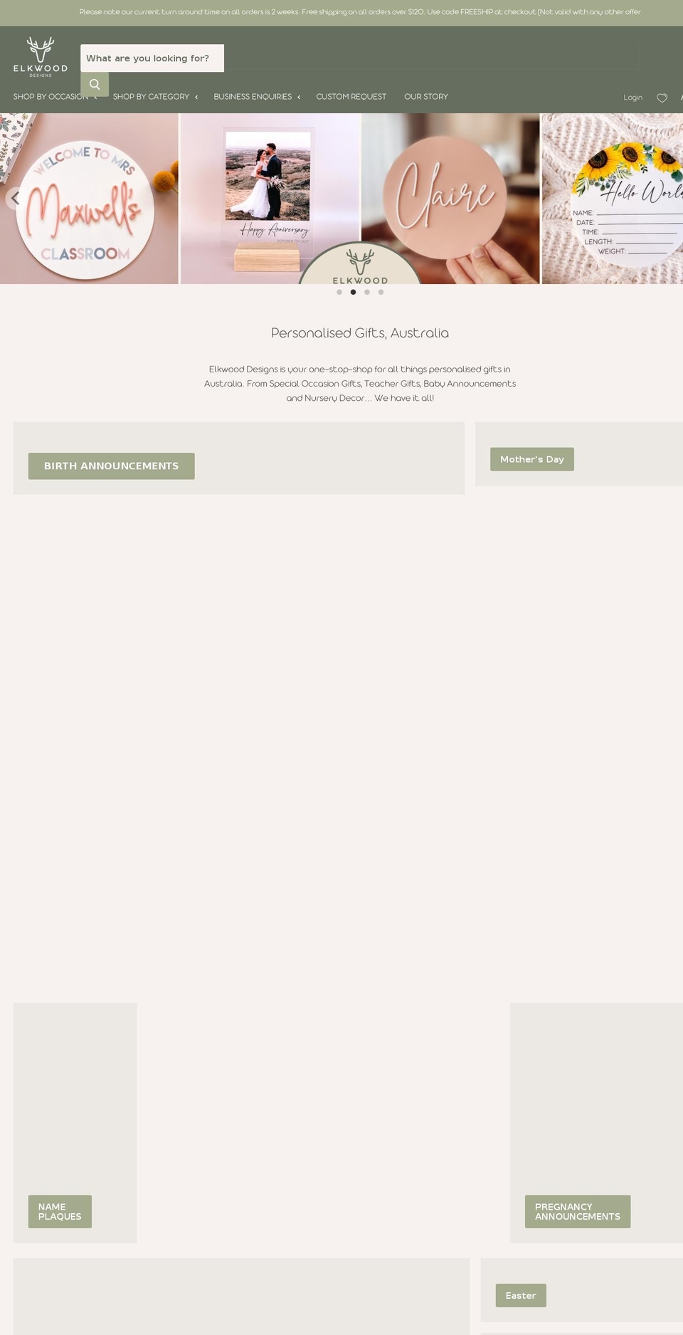 elkwooddesigns.com shopify website screenshot