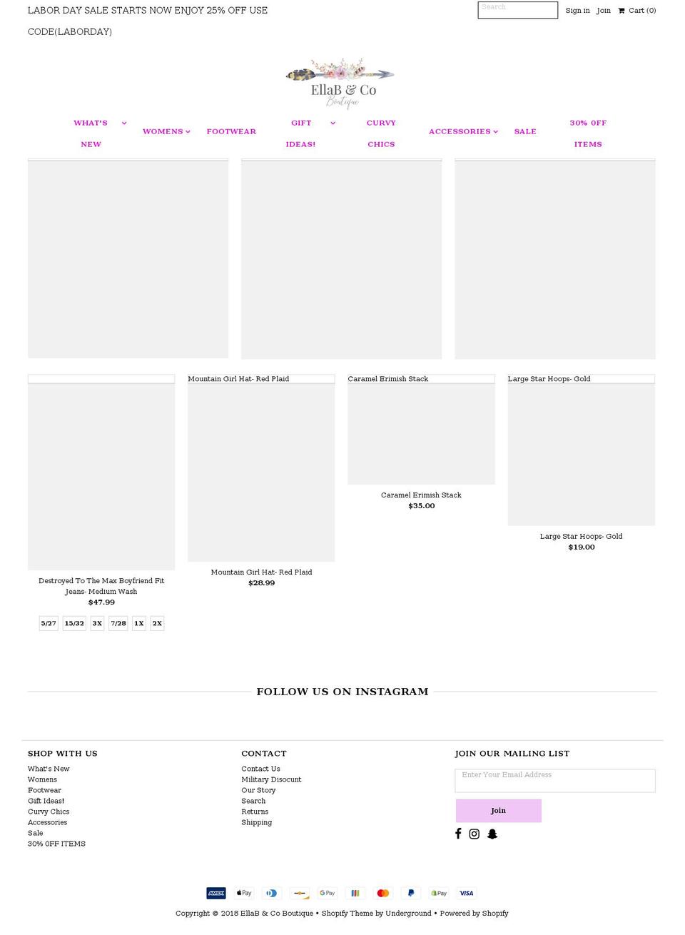 ellabandcoboutiquesalon.com — Shopify storefront screenshot